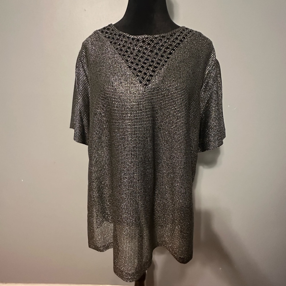 Vintage Silver Metallic Sheen Blouse Sheer Type